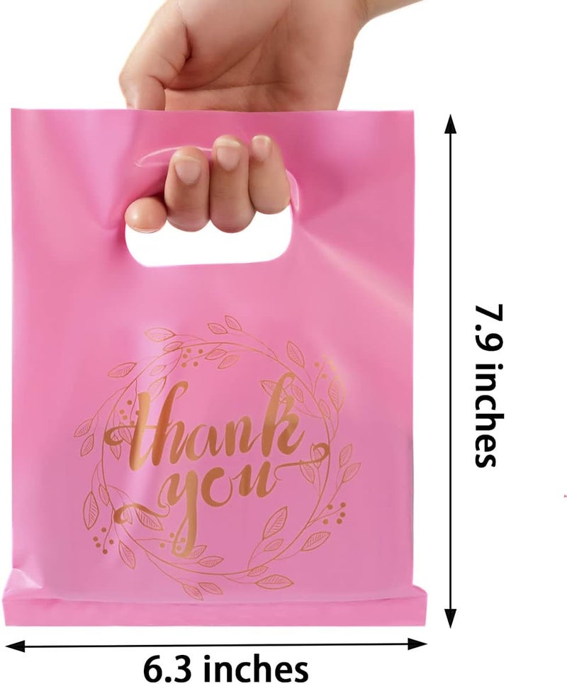 Wishop 100 Pieces Pink Thank You Merchandise Bags Party Gift Bags Candy Bags for Boutique, Retail, Gift Bags, Clothes, Party Favors (Pink/Gold, 6.3x7.9 Inches) - Image 2